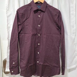 Perry Ellis Maroon Polka Dot Slim Fit Stretch Shirt Size Small